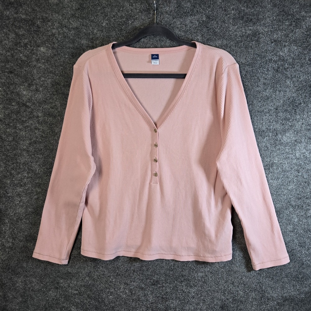 Old Navy Top Womens XL Petite Blush Pink Narrow Ribbed Henley V Neck